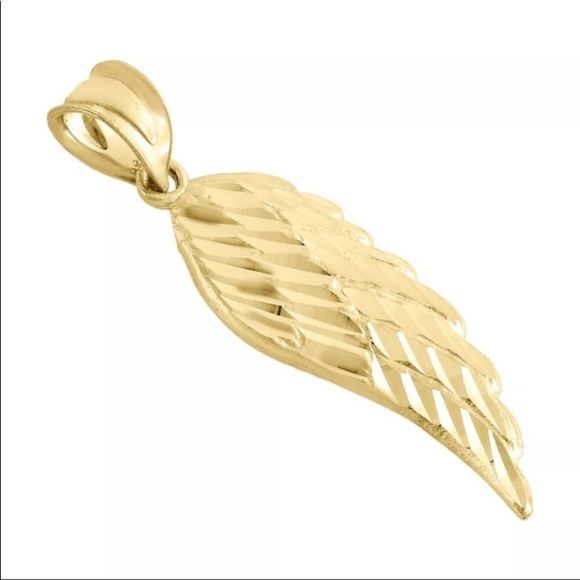 Real Gold 10k Angel Wing Diamond Cut Pendant Charm